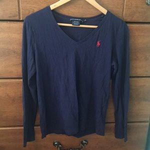 Navy blue long sleeve v-neck shirt